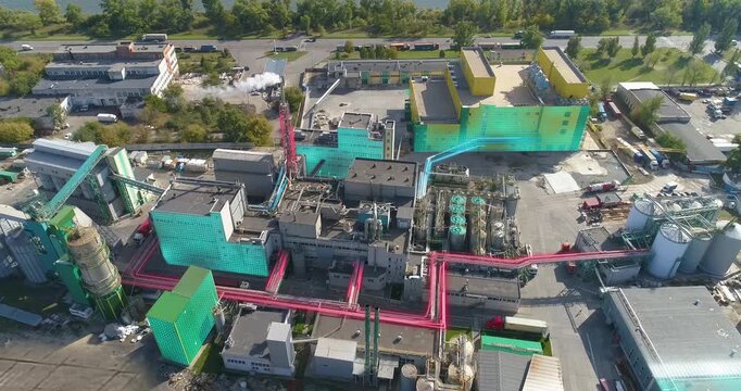 Smart food processing plant. Food processing plant concept. Food processing plant. Food processing plant aerial view.