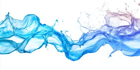 Un'esplosione dinamica di acqua blu catturata in movimento, con gocce e onde fluide che creano un effetto visivo trasparente e rinfrescante, perfetto per concetti di freschezza e vitalit&agrave;.