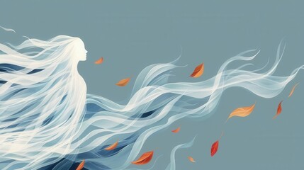 Wind elemental with ethereal form and swirling leaves, air spirit, elemental breeze