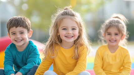 Fototapeta premium Three happy children smiling and looking at the camera.