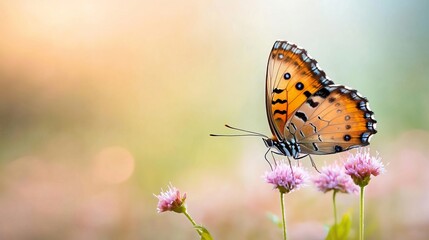 Closeup of a bright orange butterfly perched on a white flower with green blurred background.