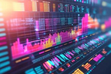 Fototapeta premium A vibrant display of market analytics and urban pulse captured in a colorful digital landscape