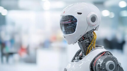 A futuristic robot stands in a city, looking thoughtful and ready for action.