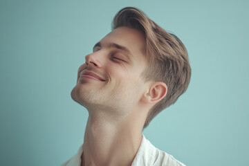Fototapeta premium A close up of a man's face with his eyes closed