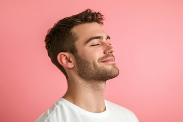 Fototapeta premium A close up of a man's face with his eyes closed