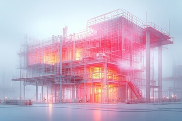 Construction site shrouded in mist symbolizing potential and the foundational stages of architectural projects