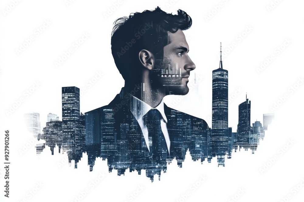 Poster mans silhouette filled with architectural elements symbolizing the deep connection between person an