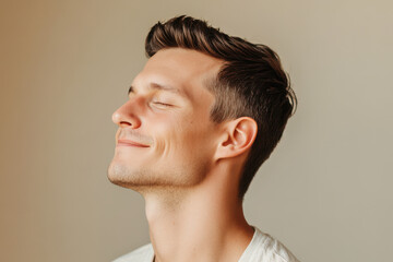 Fototapeta premium A close up of a man's face with his eyes closed