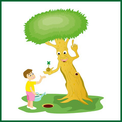 Saving Tree Illustration and Kids Saving Tree Illustration