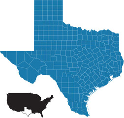 Colorful vector map of Texas, highlighting the state's different counties