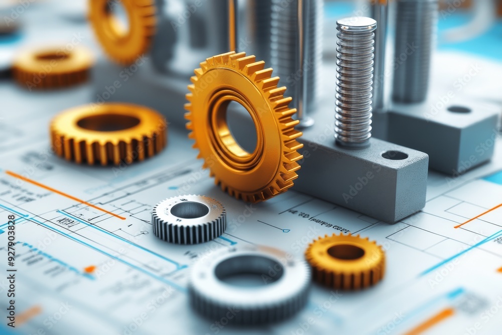 Poster mechanical gears and cogs on a technological background representing industry and innovation in engi
