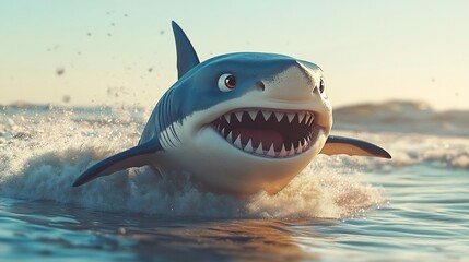 Naklejka premium Cartoon Shark Leaping Out of the Water