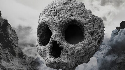 Rocky Skull Floating in Clouds