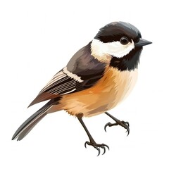 Chickadee Wood element animal cartoon isolated whitebackground 16:9