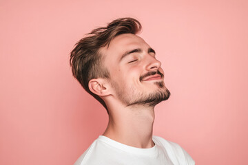 Fototapeta premium A close up of a man's face with his eyes closed