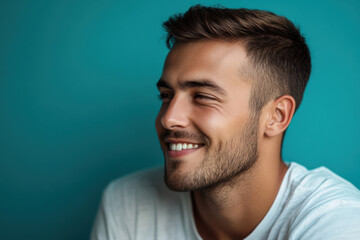 Obraz premium A close up of a man's face with his eyes closed