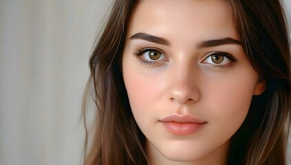 Obraz premium Beautiful Woman with Brown Eyes and Long Brown Hair.