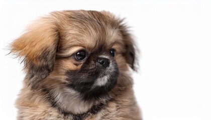 ペキニーズの子犬のポートレート（Pekingese puppy portrait on white background）
