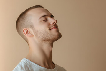 Fototapeta premium A close up of a man's face with her eyes closed