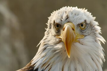 Obraz premium Bald eagle s head displaying intense focus while carefully scanning its surroundings