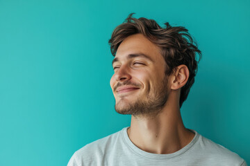 Fototapeta premium A close up of a man's face with her eyes closed