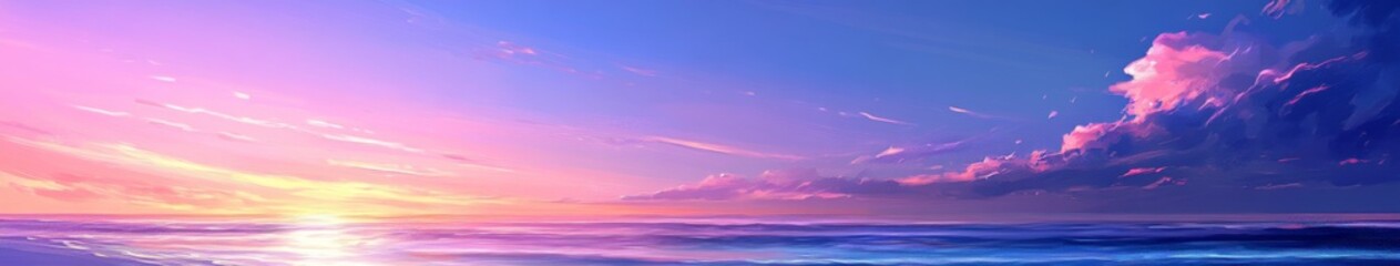 Obraz premium Surreal anime-style Summer Seascape: Enchanted Twilight on the Beach with Ethereal Coastal Vistas for Beach Party Flyers and Ideal Travel Postcards,Anime-Style,illustration,Picture BooksFor Poster,Nov