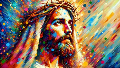 Colorful Expression of Jesus of Nazareth's Divine Face