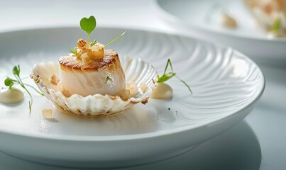 Fresh scallop seafood with cream sauce on plate makes it even beautiful and delicious Generate AI