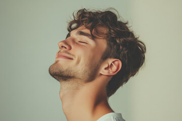 Obraz premium A close up of a man's face with his eyes closed