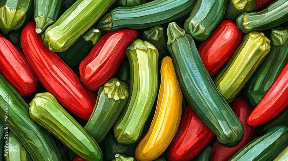 Canvas Prints Colorful Array of Fresh Vegetables: Peppers and Zucchini