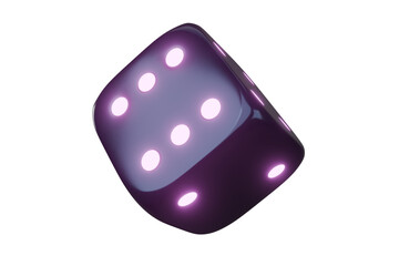 Casino gambling game dice. Iridescent dice with neon colors. Purple dice. 3d render