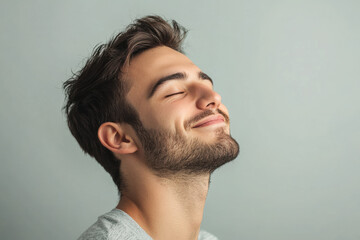 Fototapeta premium A close up of a man's face with his eyes closed