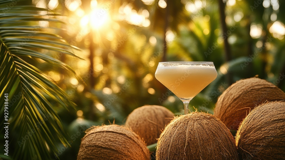 Canvas Prints Tropical Cocktail with Coconuts in Sunlit Paradise