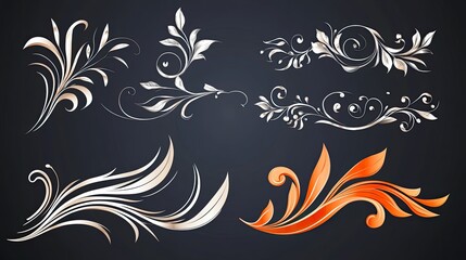 Fototapeta premium Elegant floral designs featuring intricate swirls and curves, perfect for enhancing various creative projects and designs.