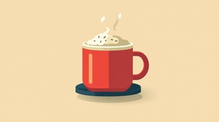 Obraz premium Stylized Red Coffee Cup with Steam on a Simple Background