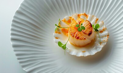 Fresh scallop seafood with cream sauce on plate makes it even beautiful and delicious Generate AI