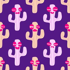 Summer floral seamless cartoon cactus pattern for wrapping paper