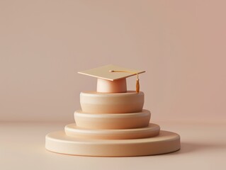 Graduation Goals: A lone graduation cap sits atop a tiered platform, symbolizing the journey to educational success. 