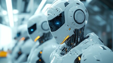 Fototapeta premium Modern laboratory with advanced humanoid robots in a factory environment picture