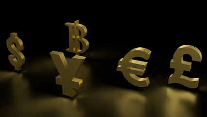 The Gold money symbol for Business concept 3d rendering.