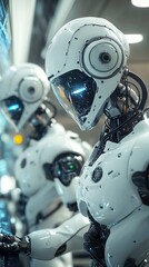 Fototapeta premium Cutting-edge factory with humanoid robots working in a lab environment picture