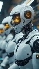 Fototapeta premium Futuristic laboratory with advanced humanoid robots in a factory setting picture