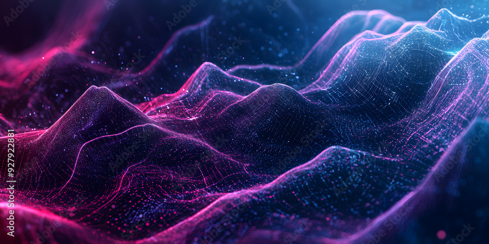 Aufkleber abstract wavy background of many lines and dots with a blue-violet gradient. waves. neon colors