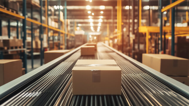 Effizienzte Logistikprozesse Prozesse optimieren entschlanken der Lieferkette im Sinne von Supply Chain Spedition LKW Landstra&szlig;e Container im Hafen gestapelt Paket auf Flie&szlig;band Generative AI
