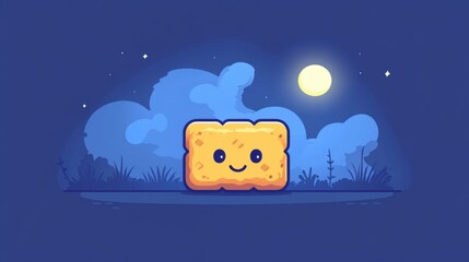 Fototapeta premium Cheerful Cartoon Sponge Under Moonlit Sky
