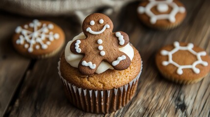 Gingerbread Cupcake on Wood