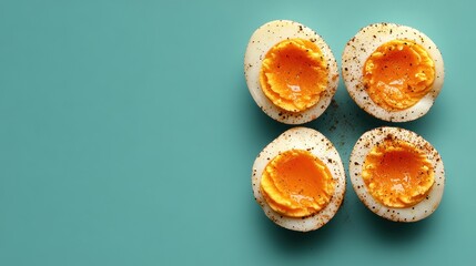 Soft Boiled Eggs on Vibrant Teal Background