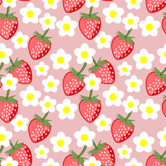Seamless print pattern wallpaper background with strawberries fresh vegetarian 