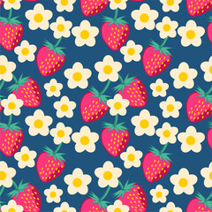 Seamless print pattern wallpaper background with strawberries fresh vegetarian 