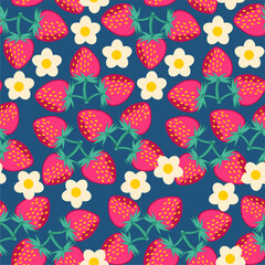 Seamless print pattern wallpaper background with strawberries fresh vegetarian 